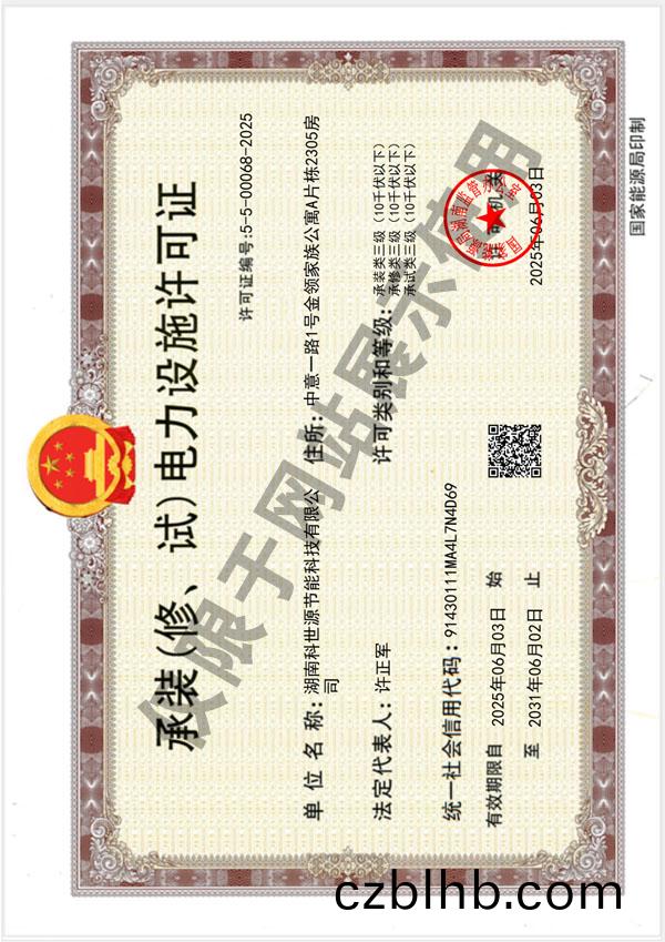 承裝（脩、試）電力設施許可證（叁級）